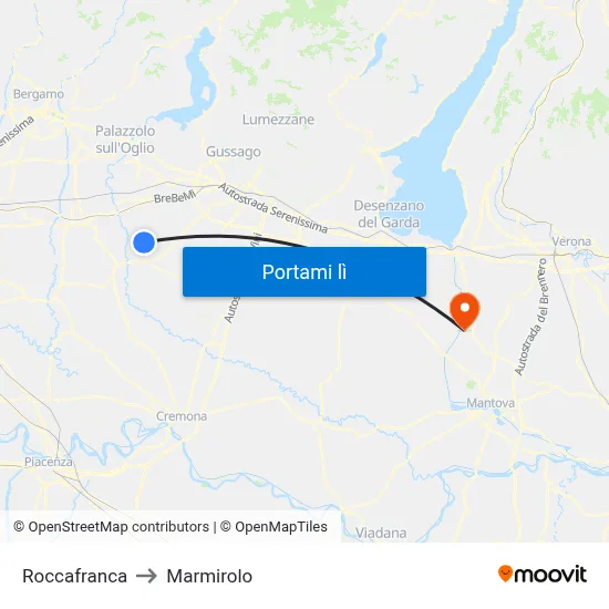 Roccafranca to Marmirolo map