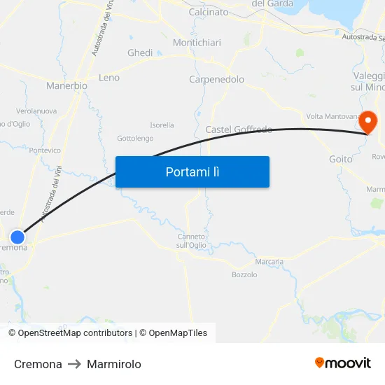 Cremona to Marmirolo map