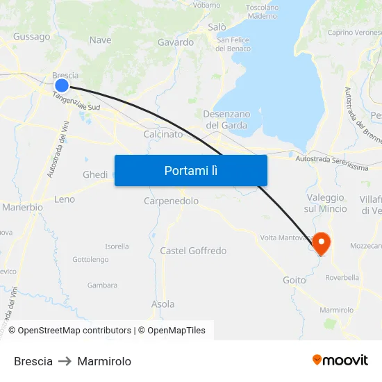 Brescia to Marmirolo map