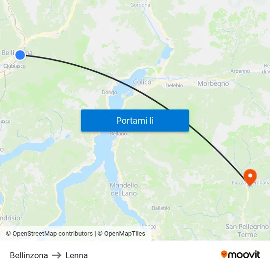 Bellinzona to Lenna map