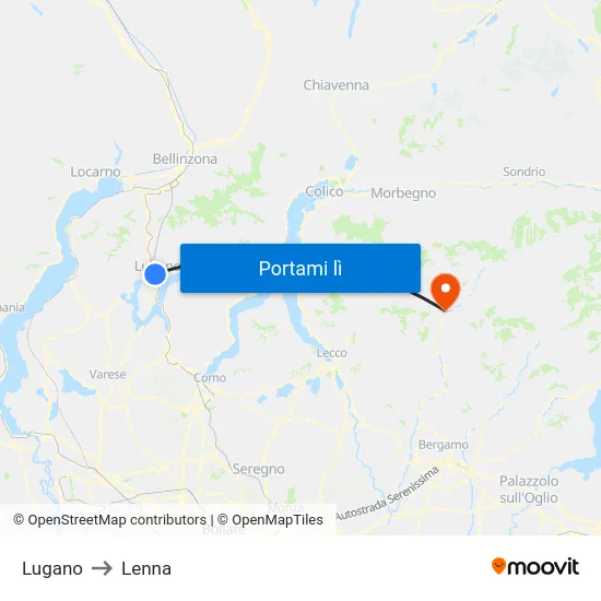 Lugano to Lenna map