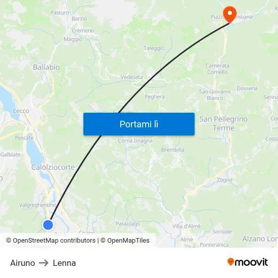 Airuno to Lenna map