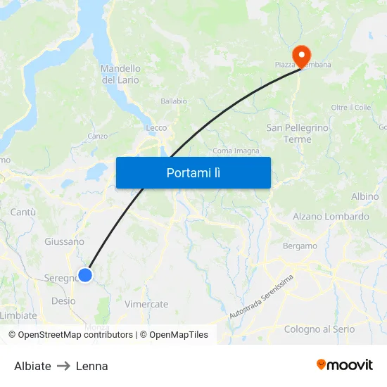 Albiate to Lenna map