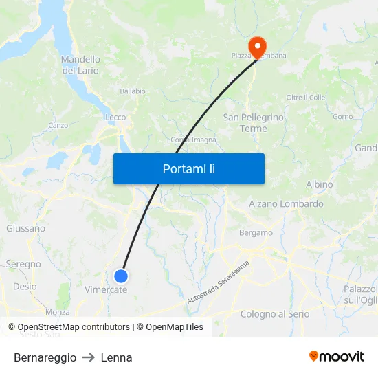 Bernareggio to Lenna map