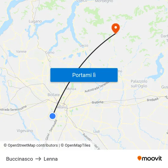 Buccinasco to Lenna map