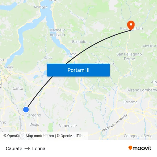 Cabiate to Lenna map