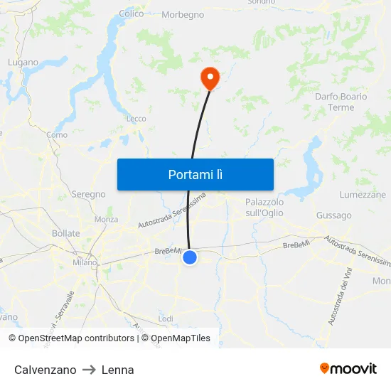 Calvenzano to Lenna map