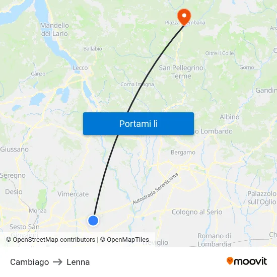 Cambiago to Lenna map