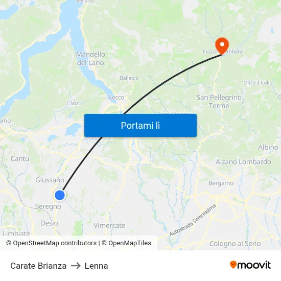 Carate Brianza to Lenna map