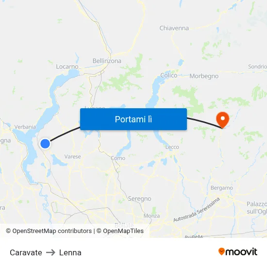 Caravate to Lenna map