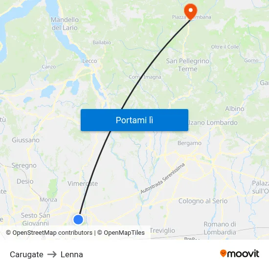 Carugate to Lenna map