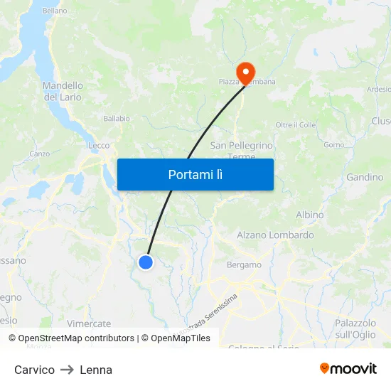 Carvico to Lenna map