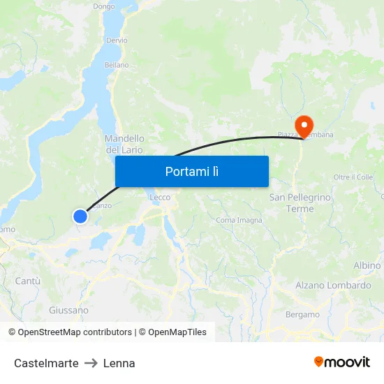 Castelmarte to Lenna map