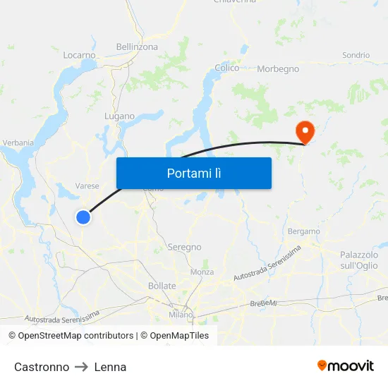 Castronno to Lenna map