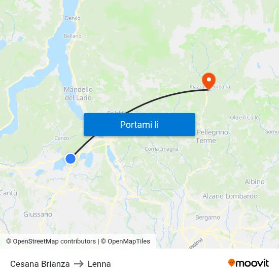 Cesana Brianza to Lenna map