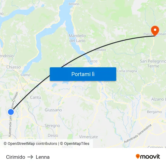 Cirimido to Lenna map