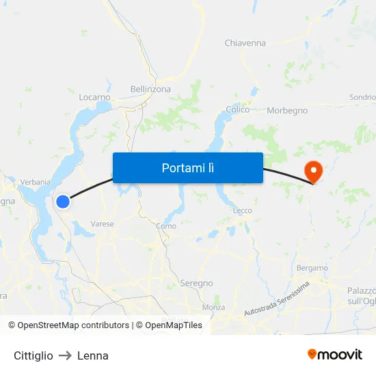 Cittiglio to Lenna map
