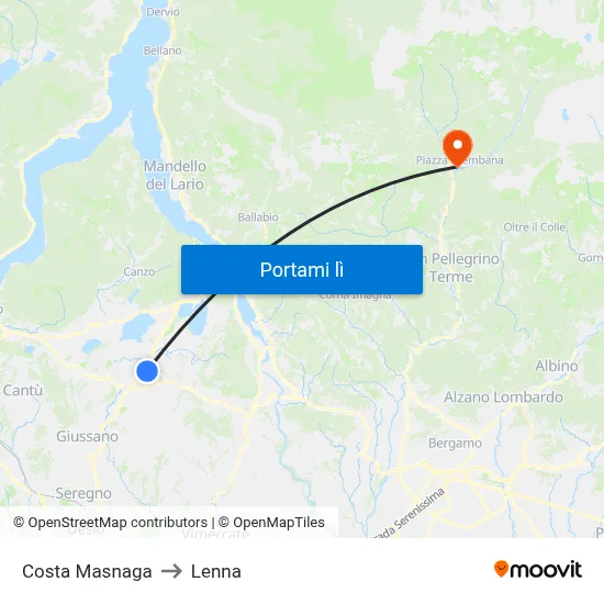 Costa Masnaga to Lenna map