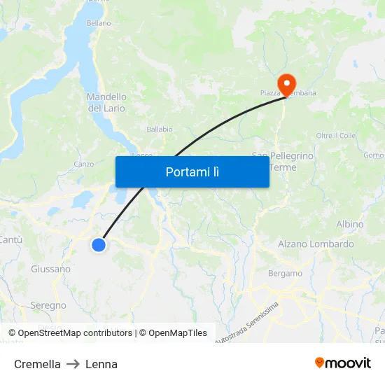 Cremella to Lenna map