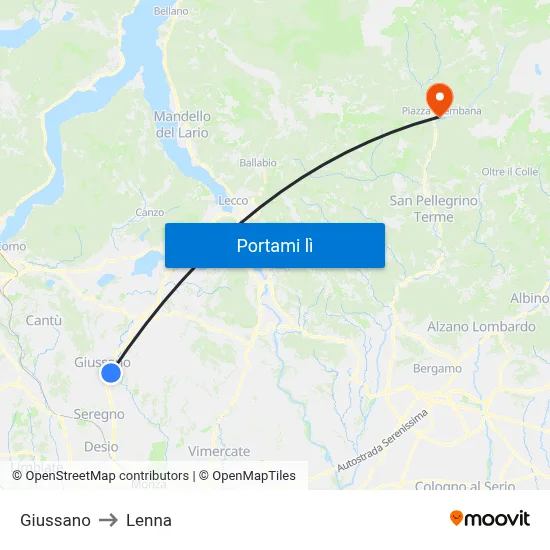 Giussano to Lenna map