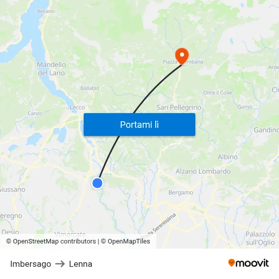 Imbersago to Lenna map