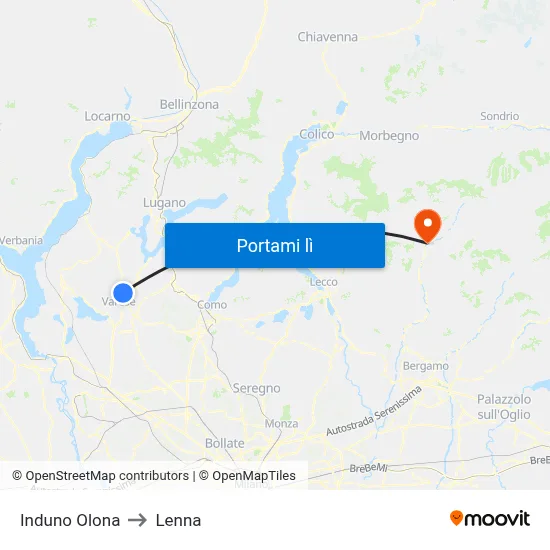 Induno Olona to Lenna map