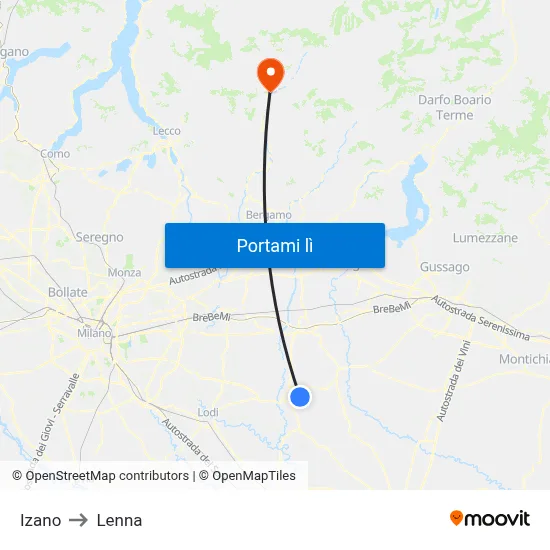 Izano to Lenna map
