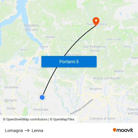 Lomagna to Lenna map