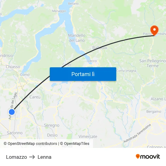 Lomazzo to Lenna map