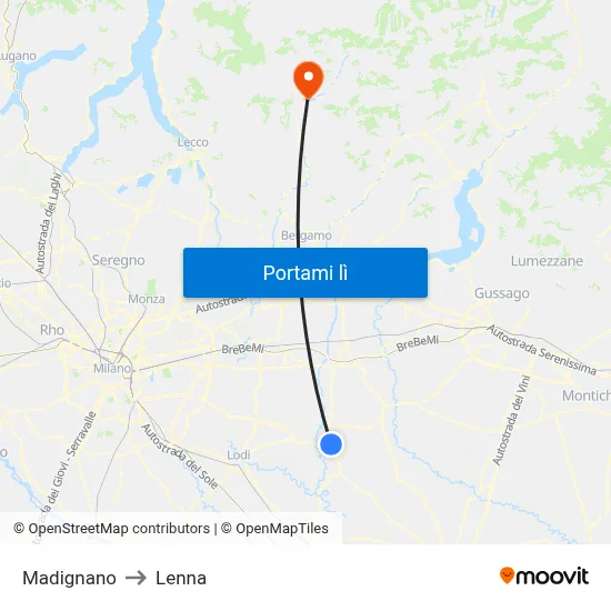 Madignano to Lenna map