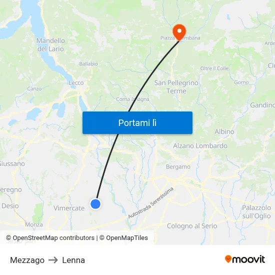 Mezzago to Lenna map