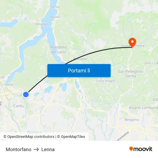 Montorfano to Lenna map