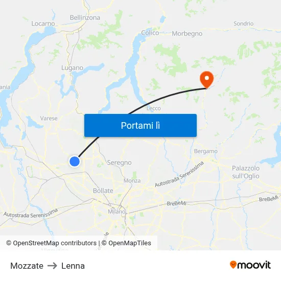 Mozzate to Lenna map