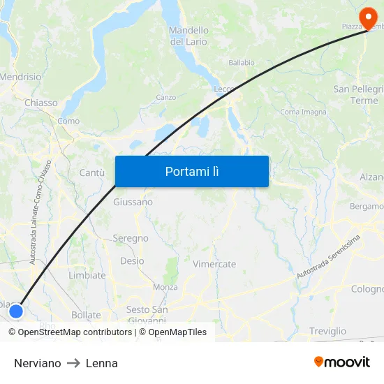 Nerviano to Lenna map