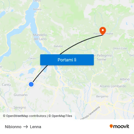 Nibionno to Lenna map