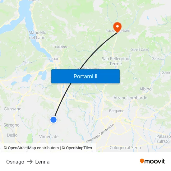 Osnago to Lenna map
