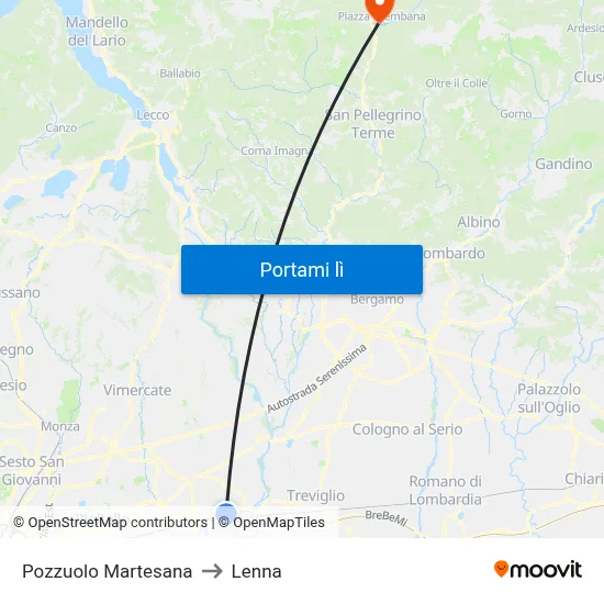 Pozzuolo Martesana to Lenna map