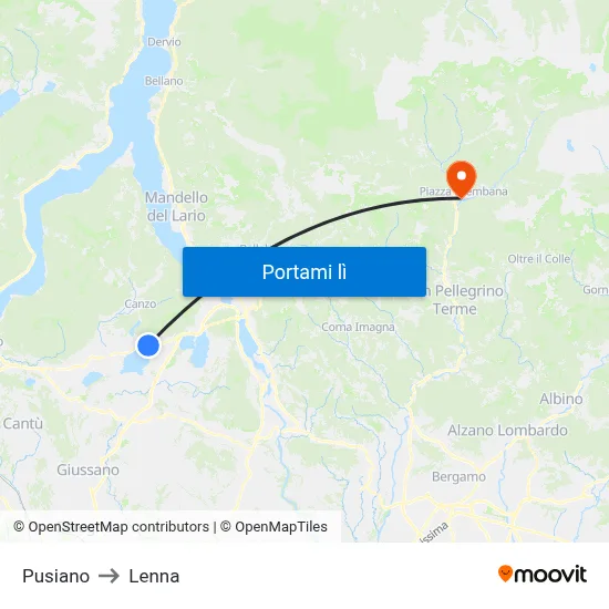 Pusiano to Lenna map