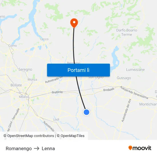 Romanengo to Lenna map