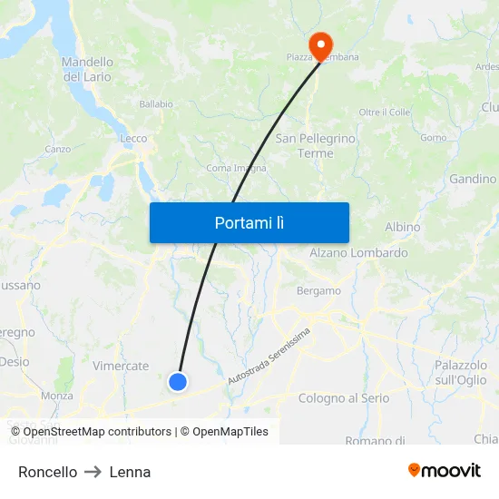 Roncello to Lenna map
