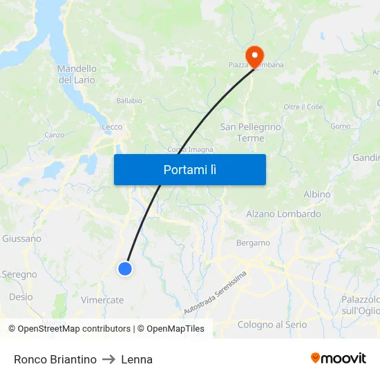 Ronco Briantino to Lenna map