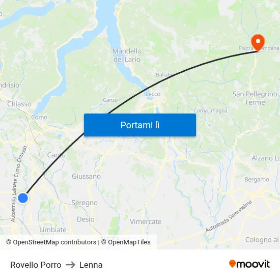 Rovello Porro to Lenna map