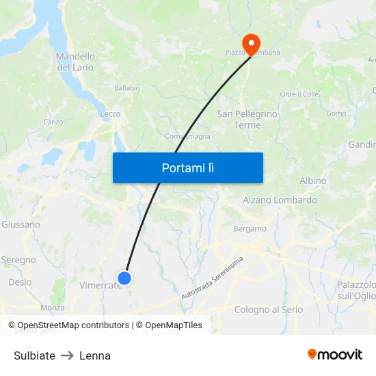 Sulbiate to Lenna map