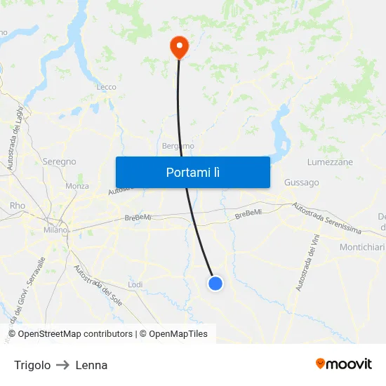 Trigolo to Lenna map