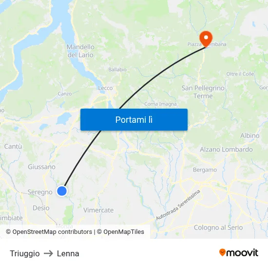 Triuggio to Lenna map