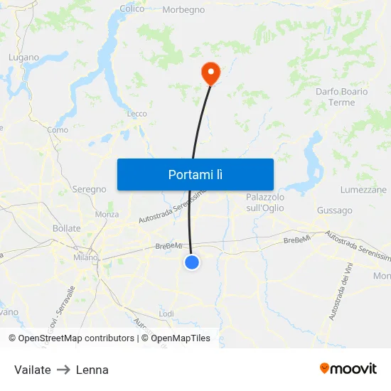 Vailate to Lenna map