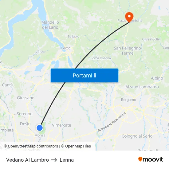 Vedano Al Lambro to Lenna map