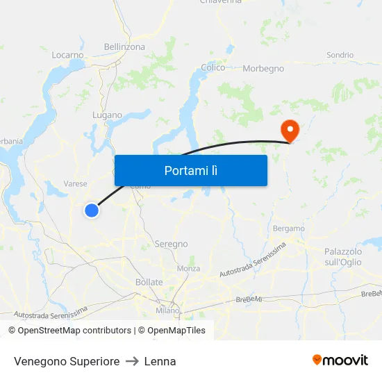 Venegono Superiore to Lenna map