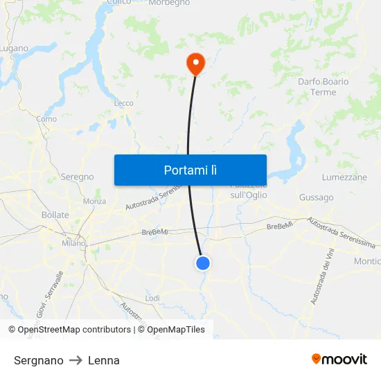 Sergnano to Lenna map