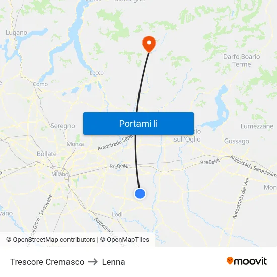 Trescore Cremasco to Lenna map